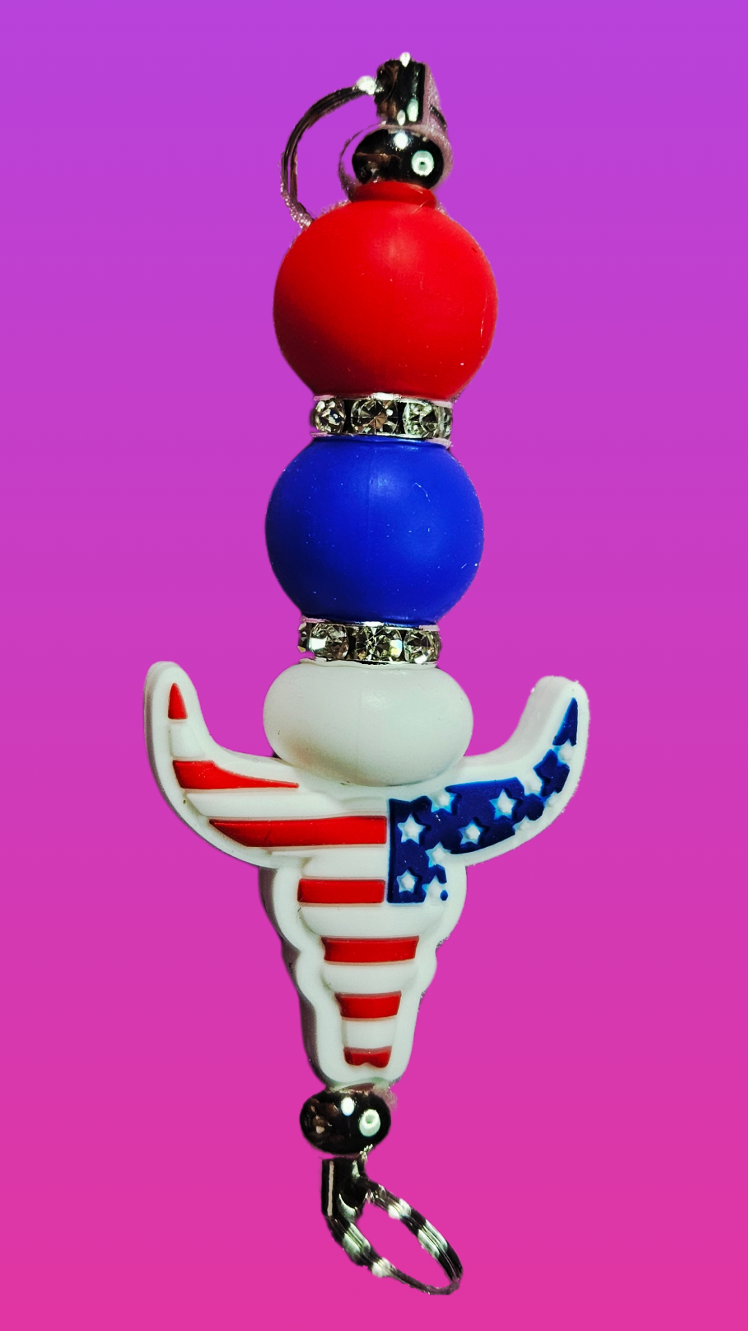 PATRIOTIC STEER HORN SILICONE BEAD BAR KEYCHAIN