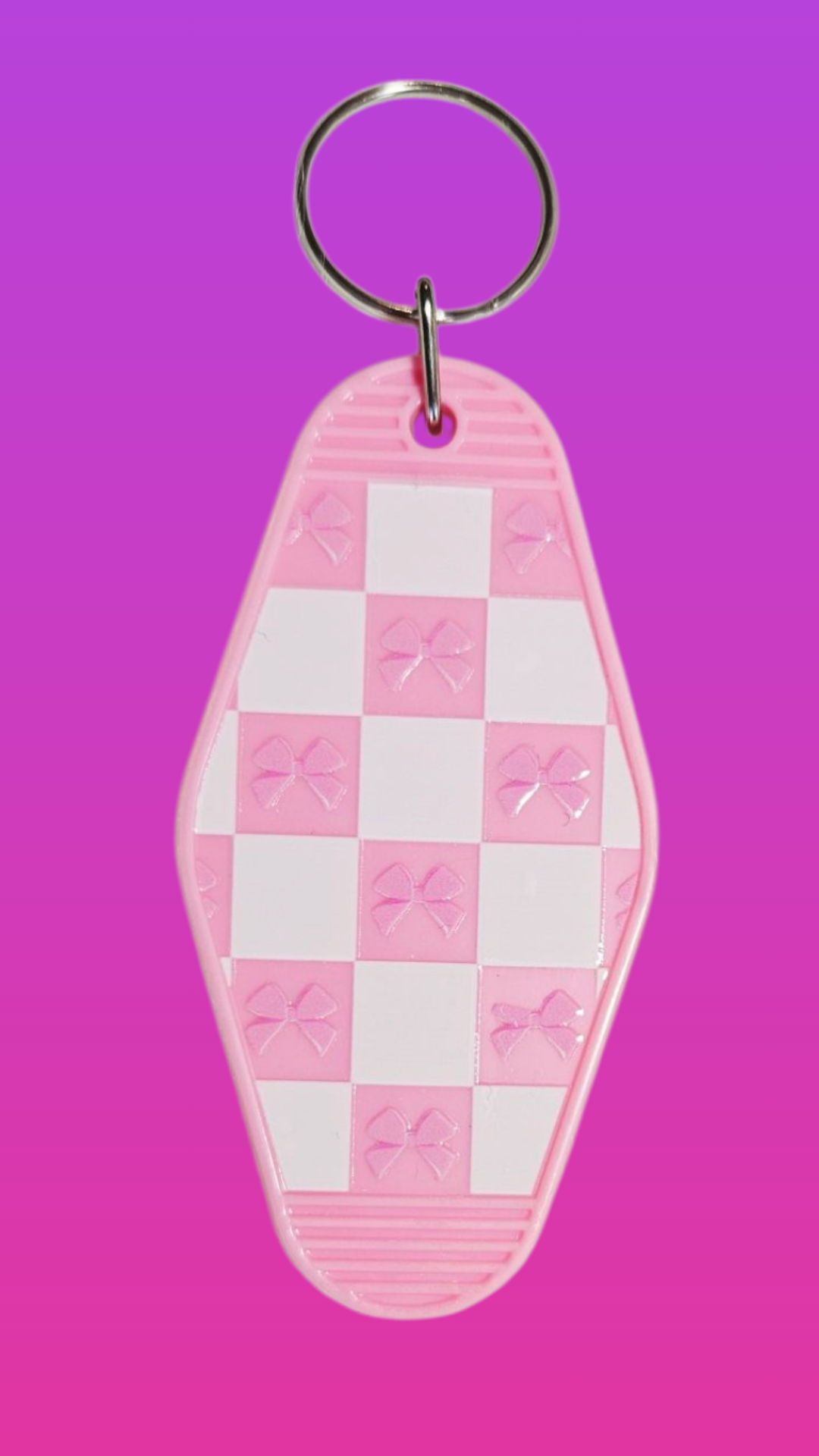 PINK RIBBON CHECKERBOARD MOTEL KEYCHAIN