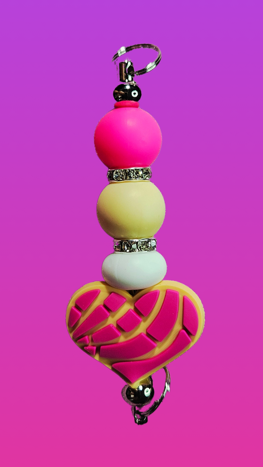 PINK HEART CONCHA SILICONE BEAD BAR KEYCHAIN
