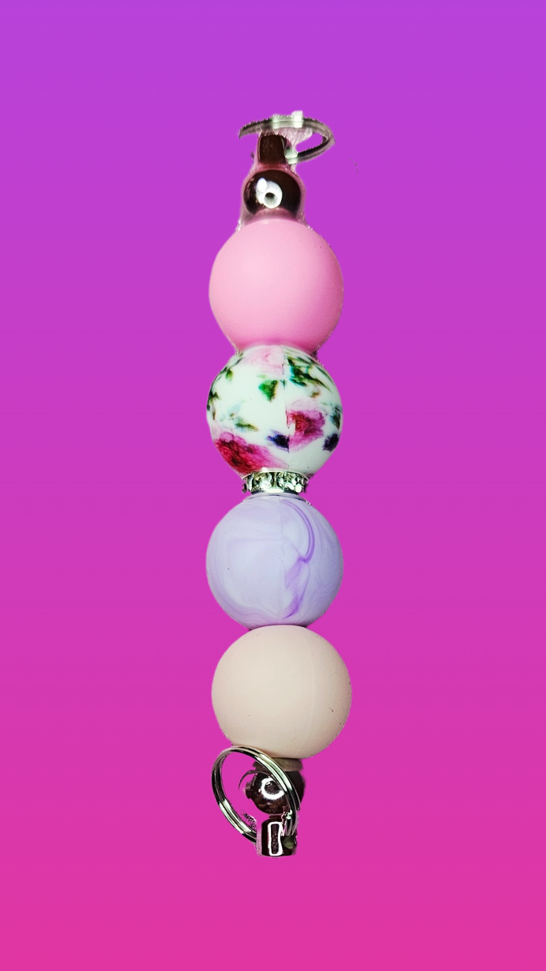 PINK PURPLE DAISY SILICONE BEAD BAR KEYCHAIN