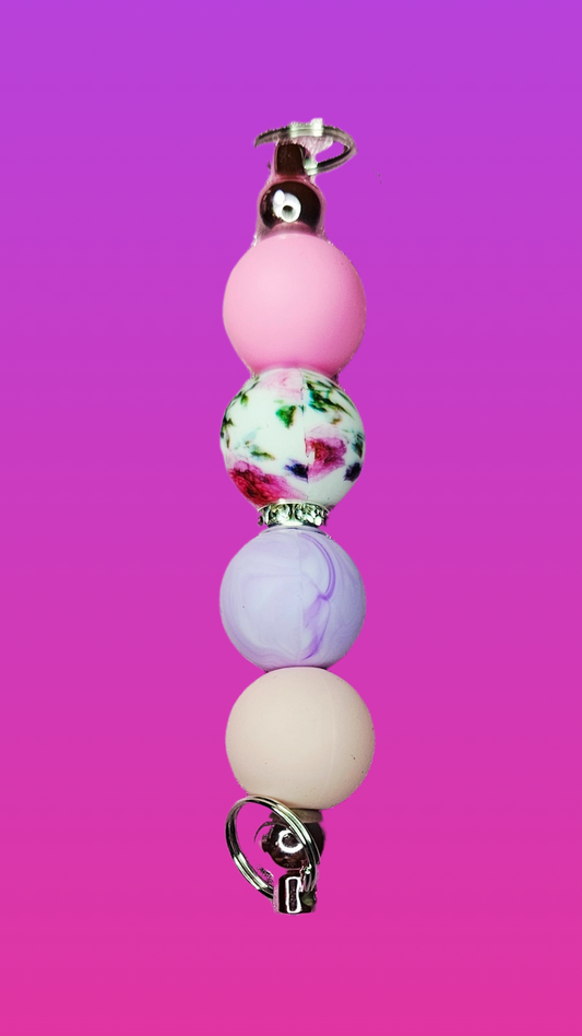 PINK PURPLE DAISY SILICONE BEAD BAR KEYCHAIN