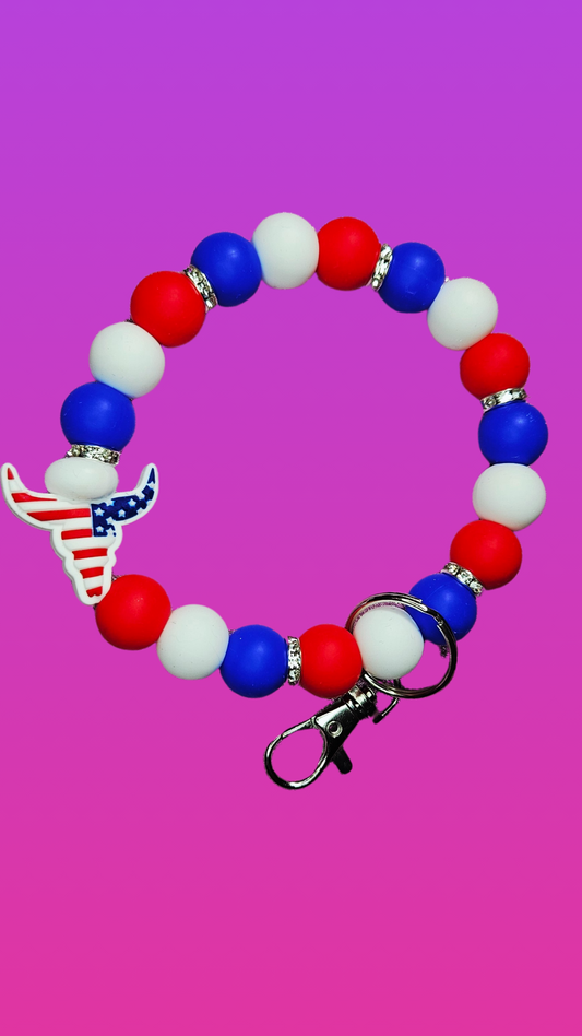 PATRIOTIC STEER HORN 4TH OF JULY WRISTLET KEYCHAIN