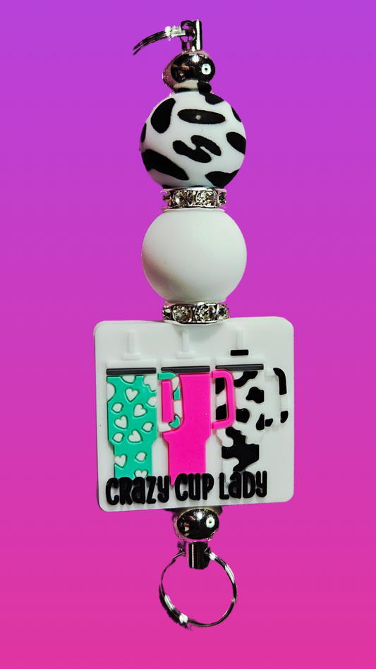 CRAZY CUP LADY SILICONE BEAD BAR KEYCHAIN
