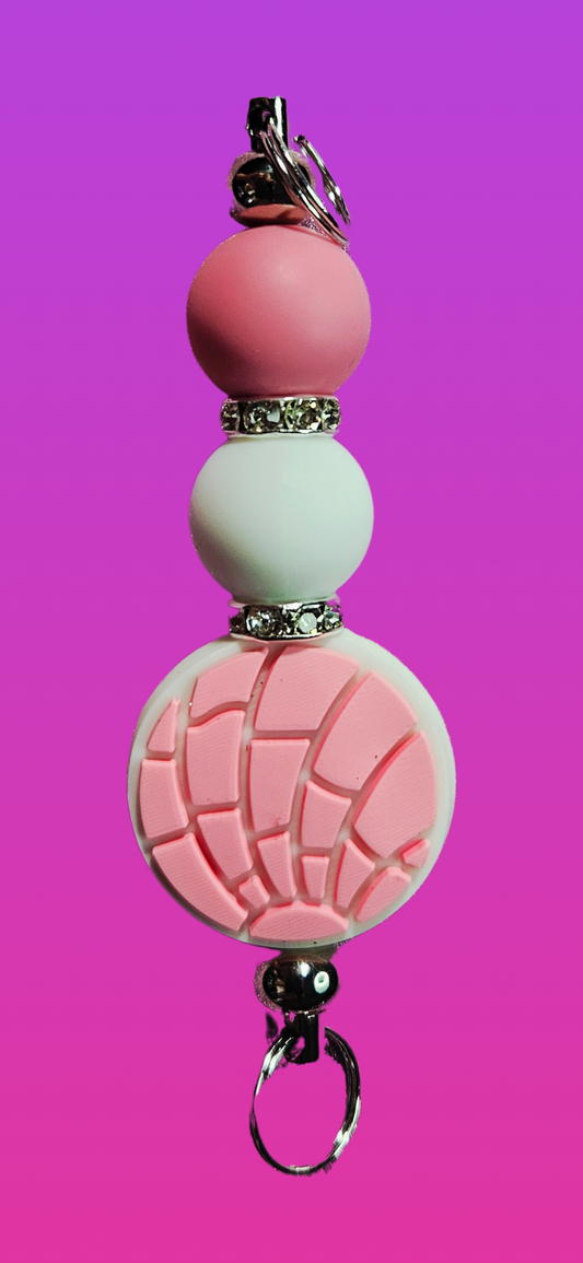 PINK CONCHA SILICONE BEAD BAR KEYCHAIN