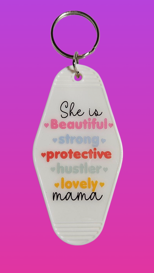 SHE IS BEAUTIFUL MOTEL KEYCHAIN