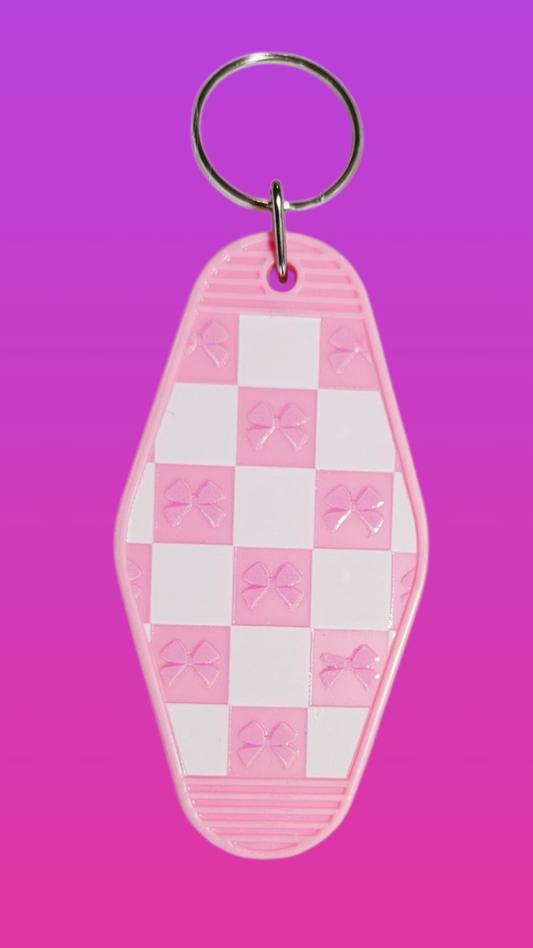 PINK RIBBON CHECKERBOARD MOTEL KEYCHAIN