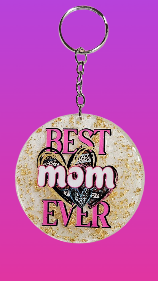BEST MOM EVER GOLD CIRCLE ACRYLIC KEYCHAIN